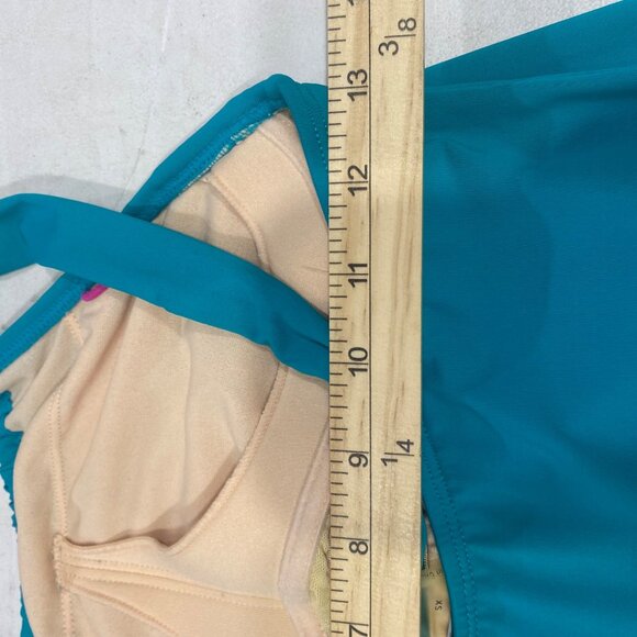 Athleta Strappy Back Ruched Swim Dress XS Teel Built-In Bra Lining Resort Cruis - Picture 10 of 11